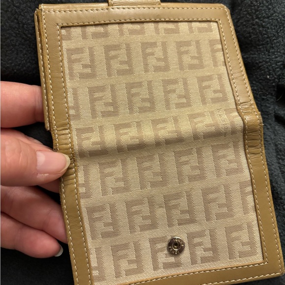 Fendi Zucchino Compact Wallet leather /canvas beige card holder wallet - Picture 13 of 15